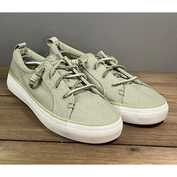 Sperry Women's Crest Vibe Baja Sneakers Size 9 Light Green Canvas - Picture 1 of 15